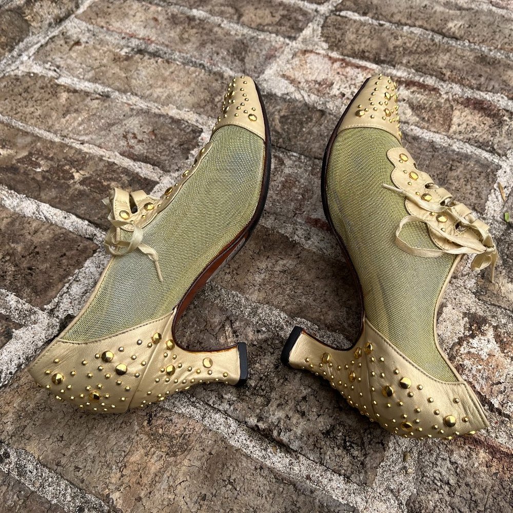 Fantasy Collection Women's Heels Gold Studded Lace Up Ballroom NWOB Size 8.5 - Picture 8 of 11